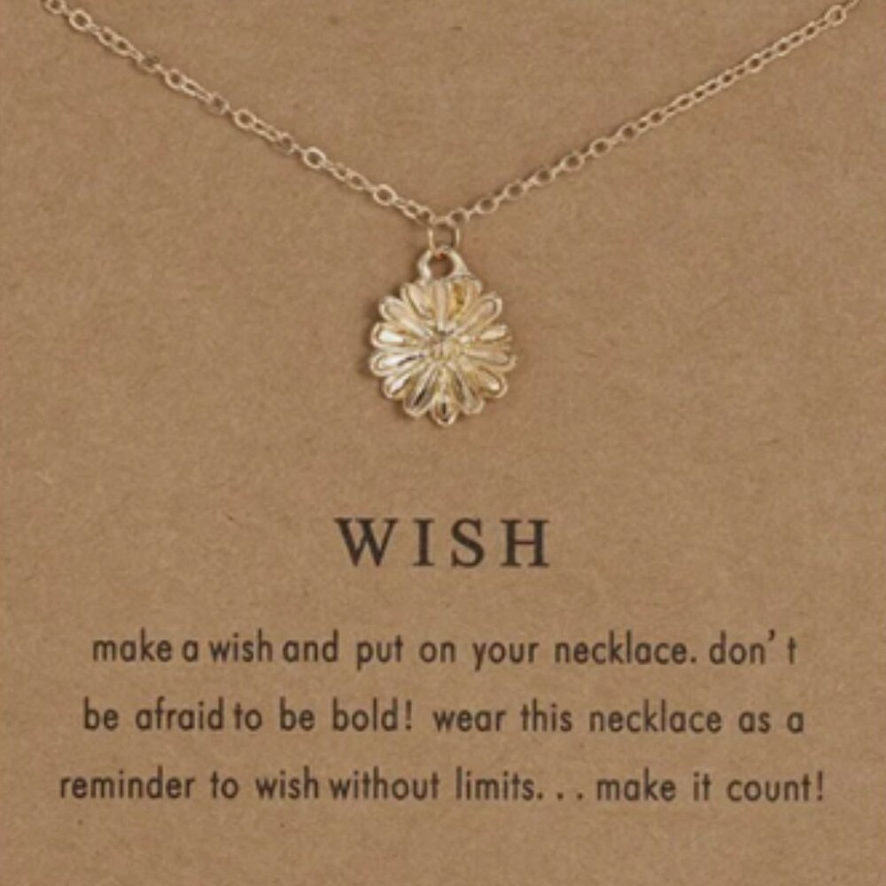 NEW “Wish” Flower Pendant Necklace w/ Quote/Card - Great Gift! - Picture 2 of 2